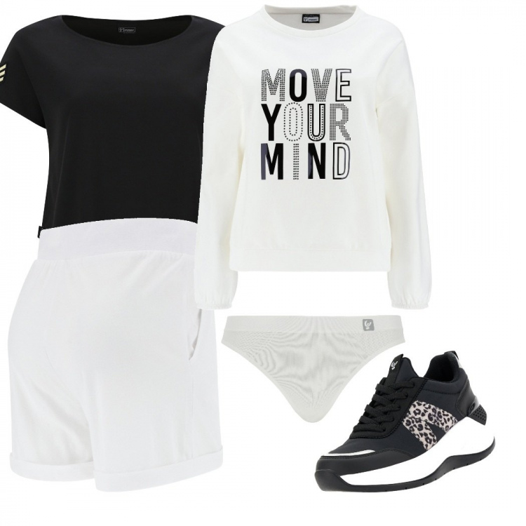Outfit donna - Freddy muove la tua mente. Stile Casual per Sport. Abbinamento con perizomi, sneakers, shorts, felpe, t-shirt.