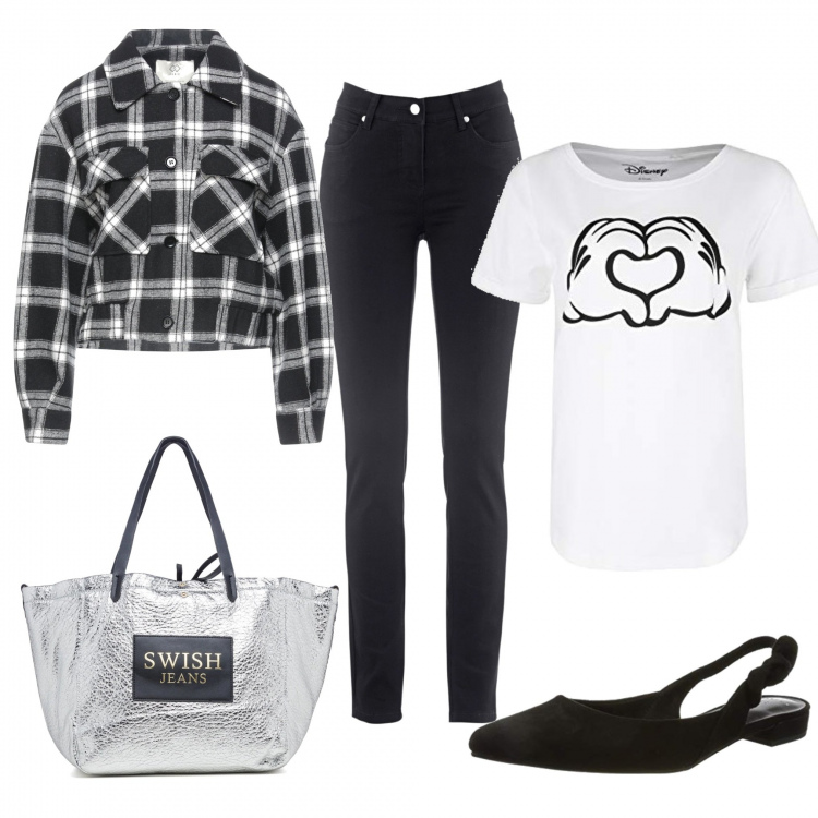 Outfit donna - Nero e..... Stile Urban per Tutti i giorni. Abbinamento con jeans dritti, giacche, borse a spalla, t-shirt, scarpe col tacco.