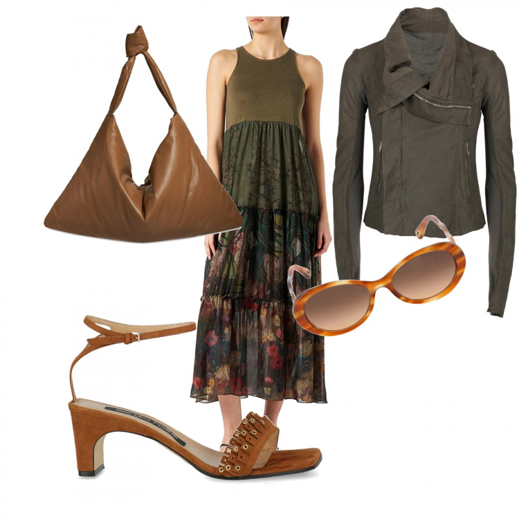 Outfit donna - In lungo col sandalo. Stile Casual chic per Tutti i giorni. Abbinamento con vestiti lunghi, sandali in pelle, blazer, borse a spalla, occhiali da sole.