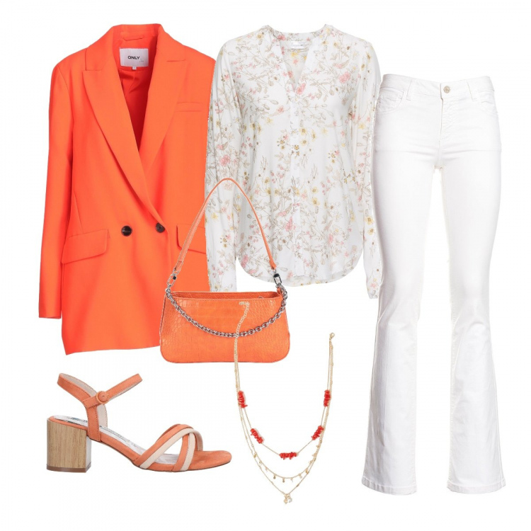 Outfit donna - Passione Blazer. Stile Glamour per Tutti i giorni. Abbinamento con camicie, sandali in pelle, blazer, borse a spalla, pantaloni, collane.