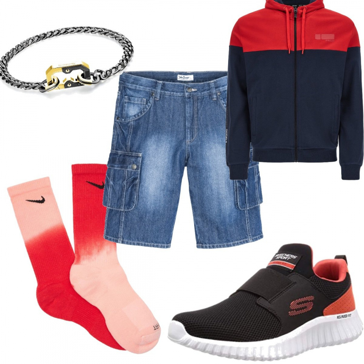 Outfit uomo - Calzini si ma urban!. Stile Urban per Tutti i giorni. Abbinamento con bermuda, braccialetti, felpe con cappuccio, calzini, sneakers alte.