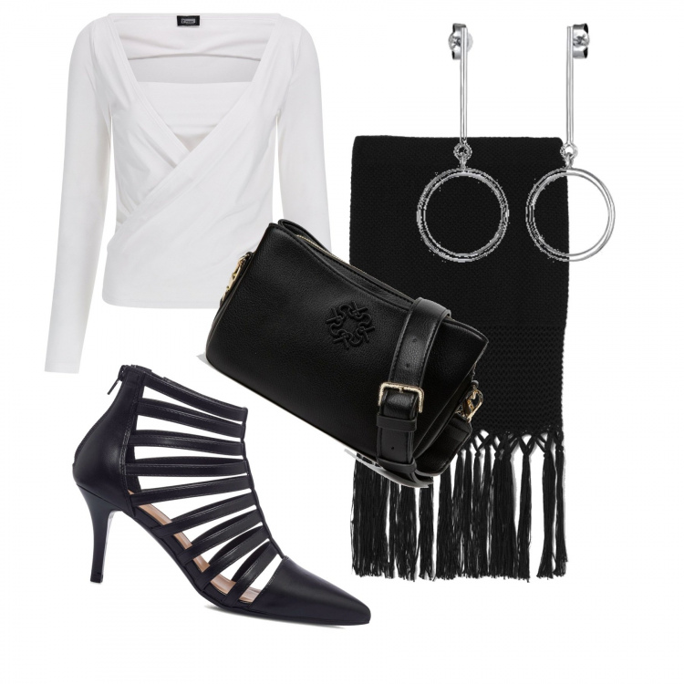Outfit donna - Trendy #7688. Stile Trendy per Serata fuori. Abbinamento con borse a tracolla, gonne lunghe, maglieria, décolleté, orecchini.