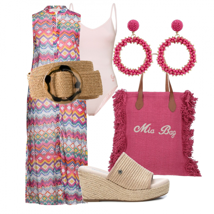 Outfit donna - Etnico o boho?. Stile Boho per Tutti i giorni. Abbinamento con cinture, vestiti midi/longuette, sandali col tacco, borse a mano, orecchini, body.