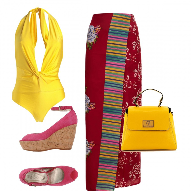 Outfit donna - Total look #1337764. Stile Glamour per Mare. Abbinamento con décolleté, costumi interi, borse a tracolla, gonne.