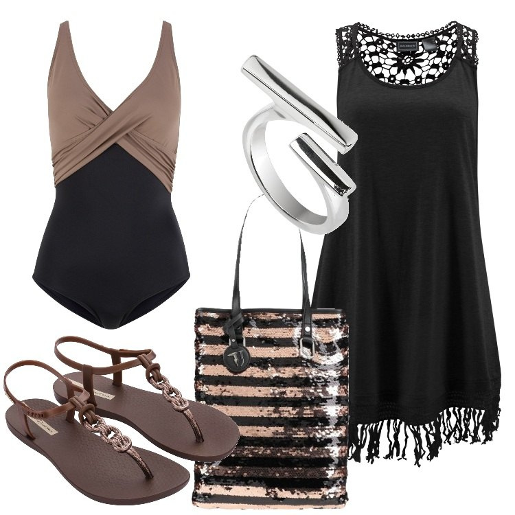 Outfit donna - Il tuo stile. Stile Etnico per Mare. Abbinamento con vestiti da spiaggia, costumi interi, borse a mano, sandali, braccialetti.