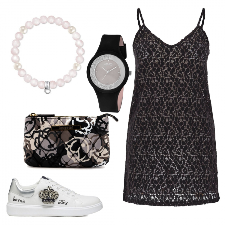 Outfit donna - Freddy minidress. Stile Rock per Serata fuori. Abbinamento con orologi, pochette, vestiti, sneakers, braccialetti.
