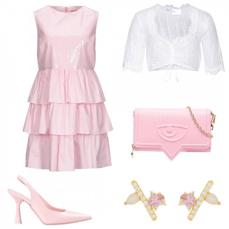 Outfit donna - Little girl. Stile Romantica per Cerimonia. Abbinamento con vestiti corti, orecchini, décolleté, camicie, borse a tracolla.