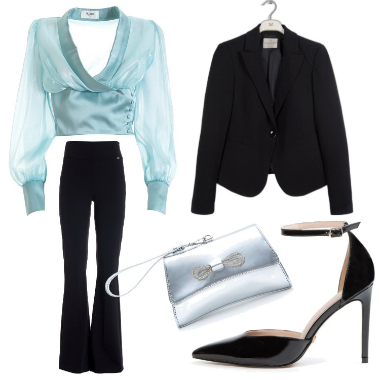 Outfit donna - Glam by day con Rinascimento e Fracomina. Stile Glamour per Serata fuori. Abbinamento con blazer, scarpe col tacco, pochette, bluse, pantaloni.