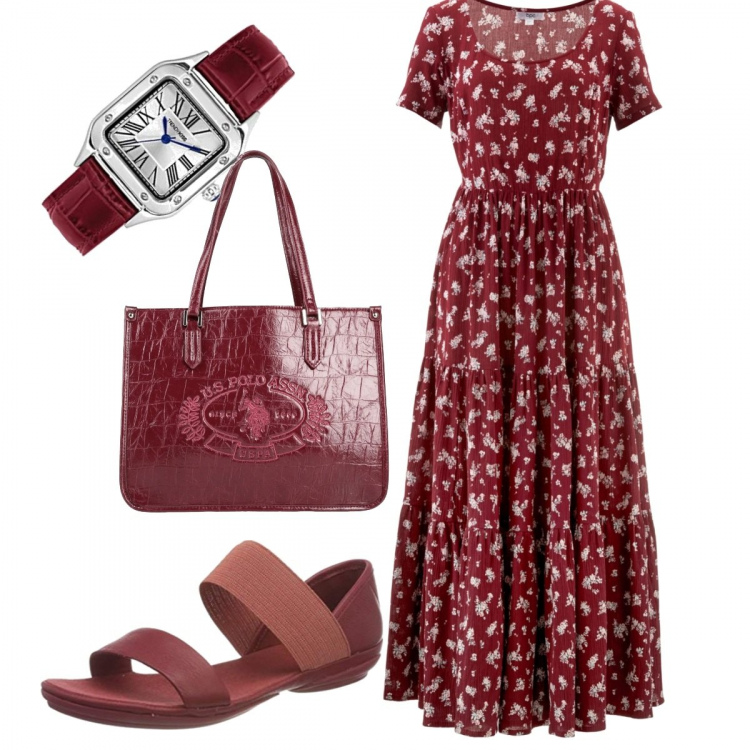 Outfit donna - Basic #5100. Stile Basic per Tutti i giorni. Abbinamento con vestiti lunghi, borse a mano, sandali, orologi analogici.