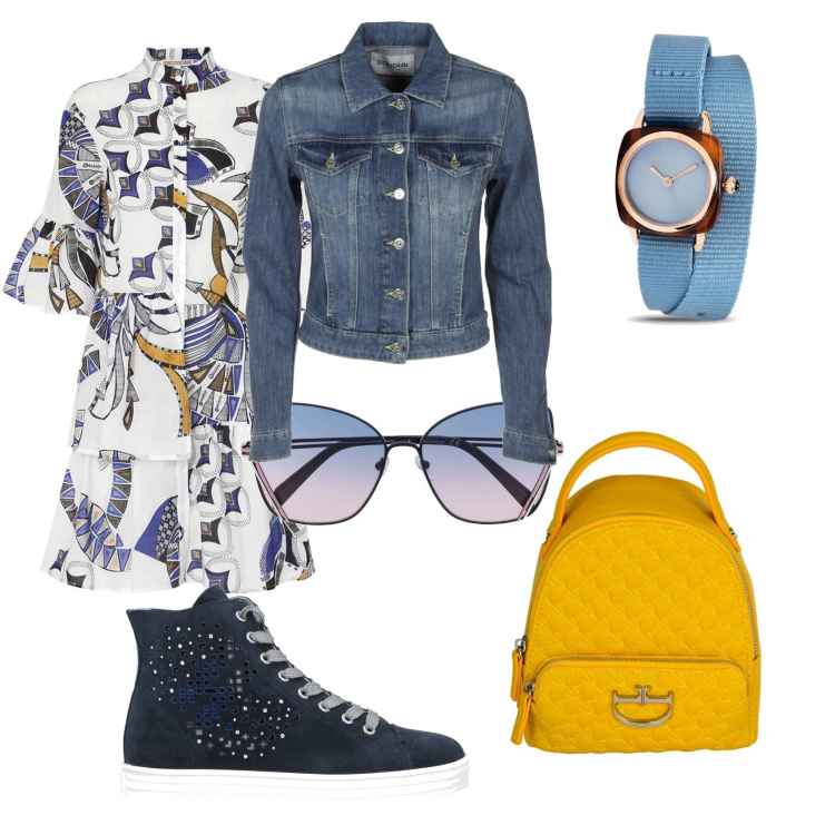 Outfit donna - Total look #1345677. Stile Basic Abbinamento con sneakers alte, zaini, giacche, occhiali da sole, orologi, vestiti midi/longuette.