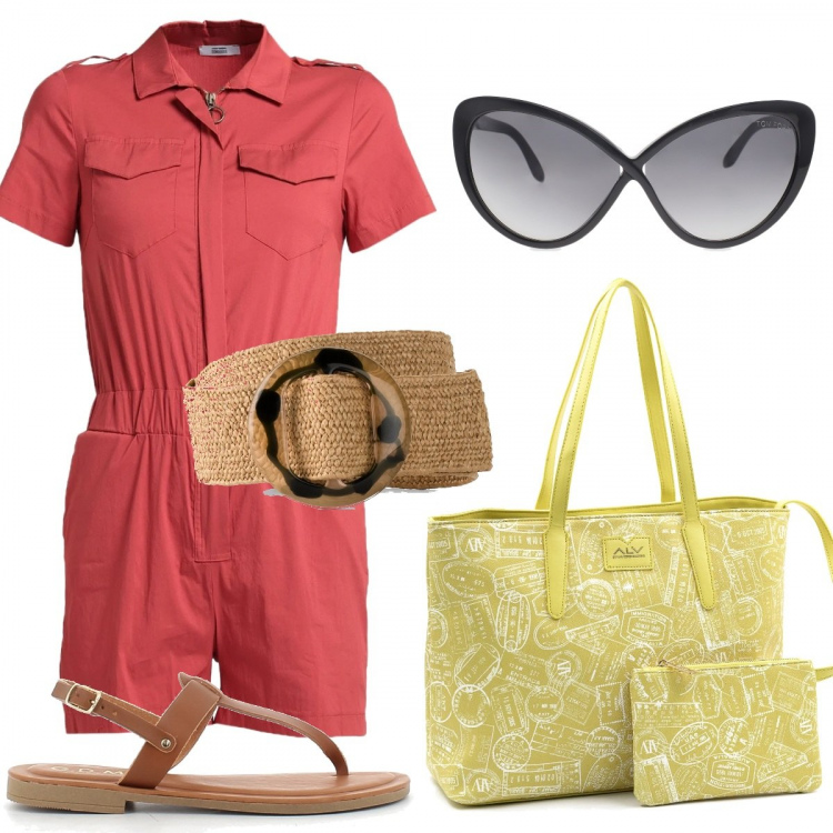 Outfit donna - Total look #1346785. Stile Casual per Tutti i giorni. Abbinamento con cinture, tute, occhiali da sole, shopping bag, sandali in pelle.