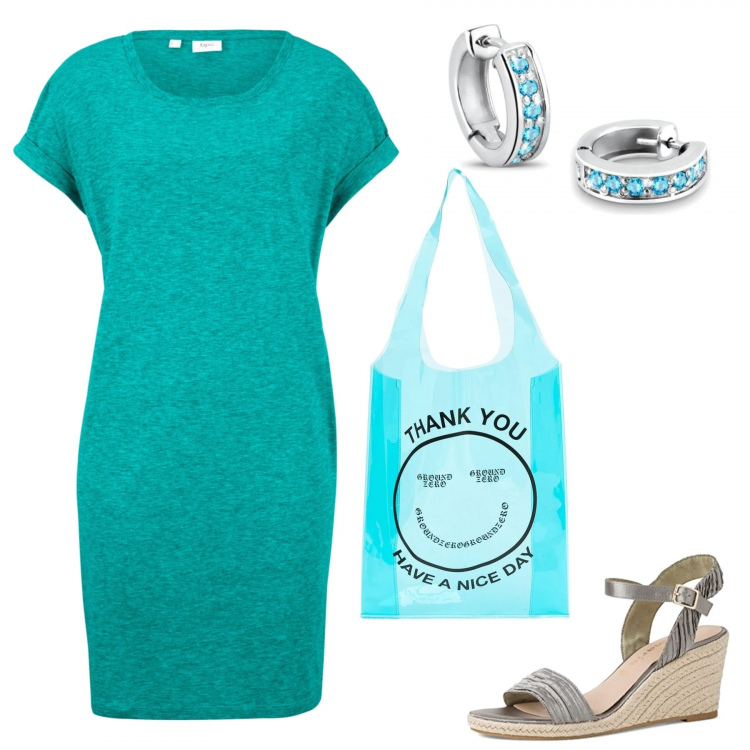 Outfit donna - Sccc... sto entrando in biblioteca.. Stile Casual per Tutti i giorni. Abbinamento con vestiti, borse tote, sandali col tacco, orecchini.