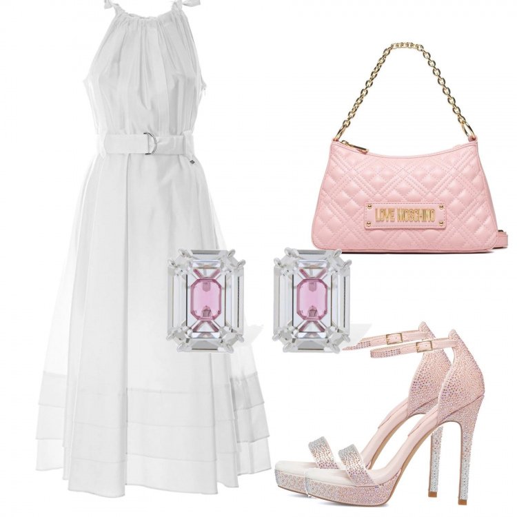 Outfit donna - Tres chic. Stile Chic per Cerimonia. Abbinamento con borse a mano, vestiti, sandali gioiello, orecchini.