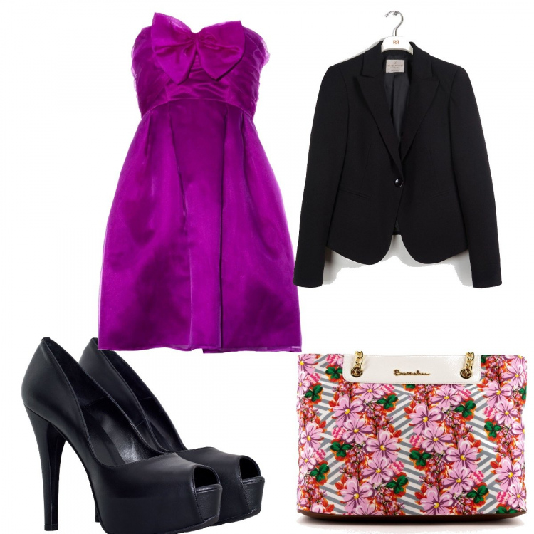 Outfit donna - Compleanno trendy e romantico. Stile Romantica per Cerimonia. Abbinamento con décolleté, blazer, vestiti corti, borse a tracolla.