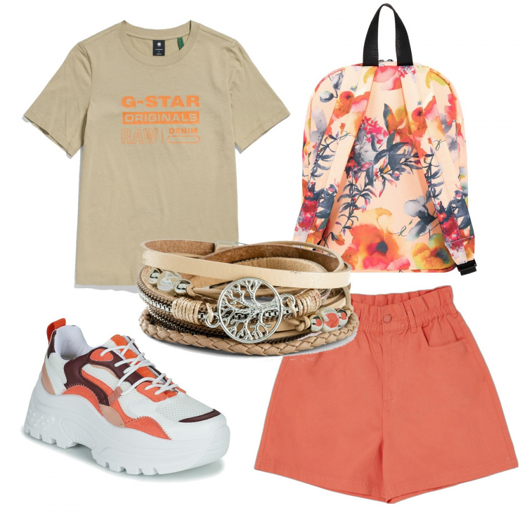 Outfit donna - Total look #1349980. Stile Sporty chic per Tutti i giorni. Abbinamento con sneakers, pantaloni, top, zaini, braccialetti.