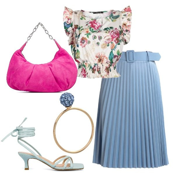 Outfit donna - Ispirazione retró. Stile Vintage retrò per Cerimonia. Abbinamento con gonne lunghe, top, sandali in pelle, borse a mano, anelli.