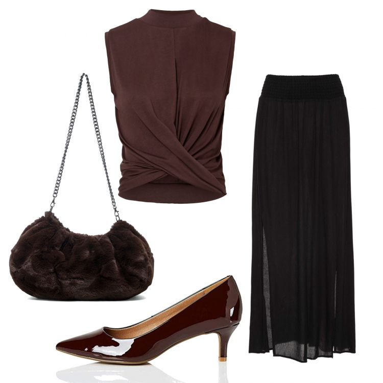 Outfit donna - Total look #1350177. Stile Glamour per Serata fuori. Abbinamento con gonne lunghe, maglieria, borse a spalla, scarpe col tacco.
