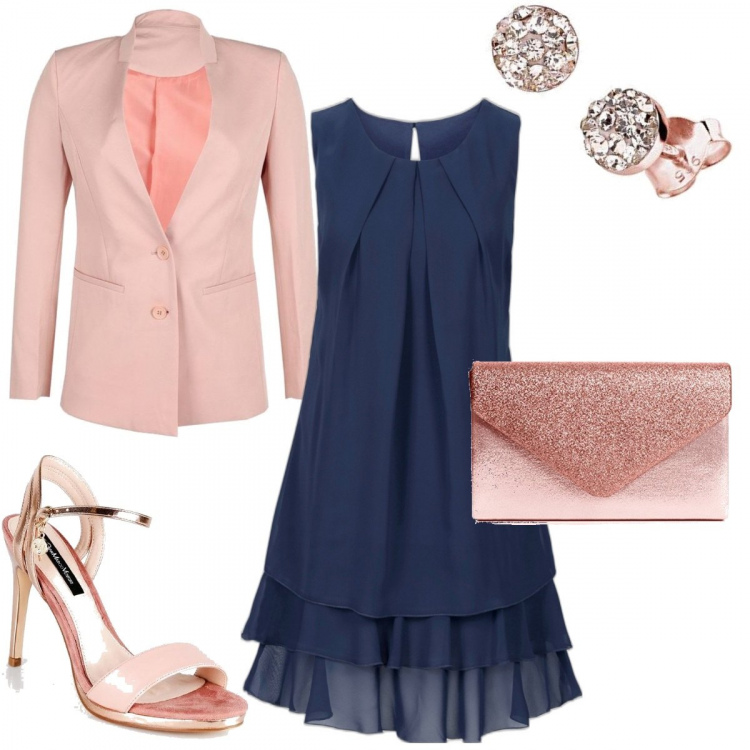 Outfit donna - Chic #8839. Stile Chic per Cerimonia. Abbinamento con vestiti, sandali in pelle, blazer, pochette, orecchini.