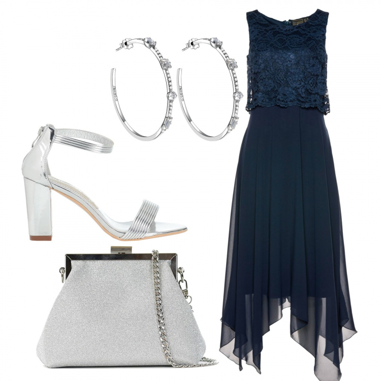 Outfit donna - Très chic. Stile Chic per Cerimonia. Abbinamento con vestiti midi/longuette, sandali col tacco, pochette, orecchini.