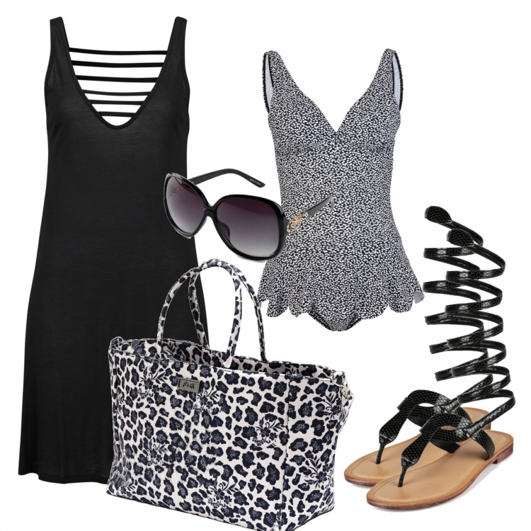 Outfit donna - BB. Stile Vintage retrò per Mare. Abbinamento con vestiti da spiaggia, occhiali da sole, costumi interi, sandali alla schiava, borse a mano.