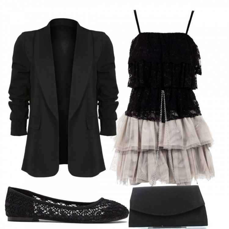 Outfit donna - Glamour #6279. Stile Glamour per Serata fuori. Abbinamento con ballerine, blazer, vestiti corti, clutch.