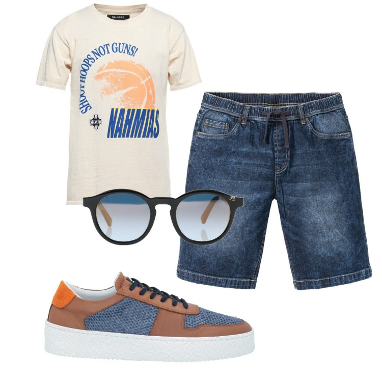 Outfit uomo - Total look #1355547. Stile Casual per Tutti i giorni. Abbinamento con bermuda, t-shirt, sneakers, occhiali da sole.