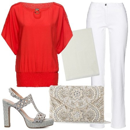 Outfit donna - Serata Fuori - Proposte ed idee moda!. Stile Chic per Serata fuori. Abbinamento con bluse, pochette, pantaloni, sciarpe, sandali gioiello.