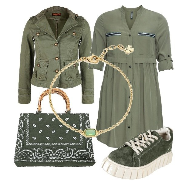 Outfit donna - Total look #1357099. Stile Basic per Tutti i giorni. Abbinamento con vestiti chemisier, borse a mano, giacche, sneakers, braccialetti.