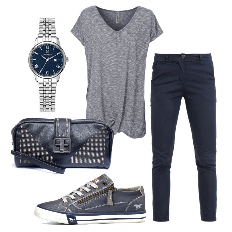 Outfit donna - Casual #10684. Stile Casual per Tutti i giorni. Abbinamento con maglieria, sneakers, pantaloni, pochette, orologi analogici.