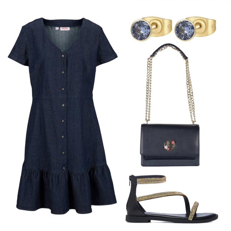 Outfit donna - Total look #1357283. Stile Casual chic per Tutti i giorni. Abbinamento con vestiti, borse a mano, orecchini, sandali gioiello.