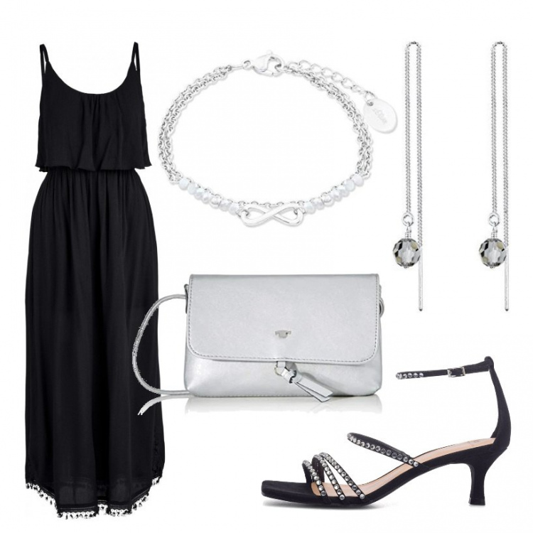 Outfit donna - Simply is chic. Stile Chic per Serata fuori. Abbinamento con vestiti midi/longuette, sandali gioiello, orecchini, braccialetti, borse a tracolla.