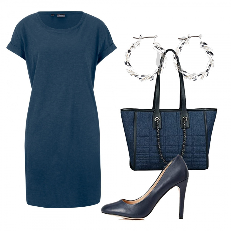 Outfit donna - Total look #1357620. Stile Basic per Ufficio. Abbinamento con vestiti, orecchini, scarpe col tacco, shopping bag.