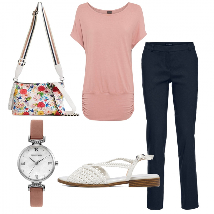 Outfit donna - Total look #1359055. Stile Romantica per Tutti i giorni. Abbinamento con maglieria, pantaloni, sandali in pelle, borse a tracolla, orologi.