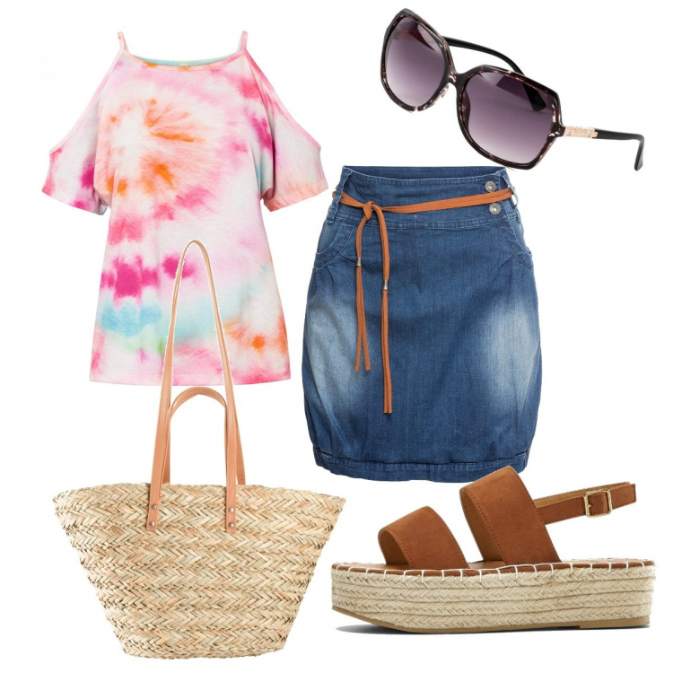 Outfit donna - Bon Prix Summer party: trendy. Stile Trendy per Tutti i giorni. Abbinamento con minigonne, maglieria, sandali, occhiali da sole, shopping bag.