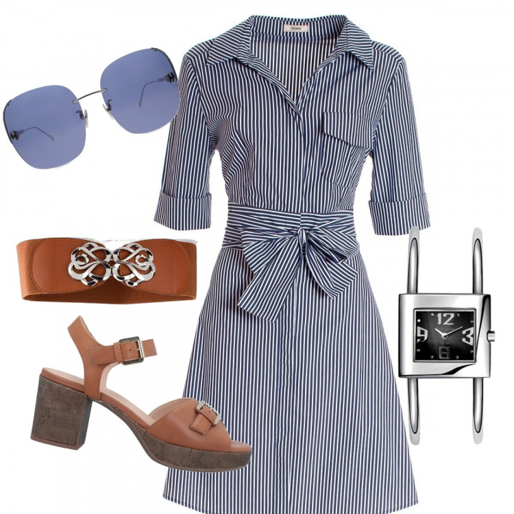 Outfit donna - Total look #1361450. Abbinamento con cinture, sandali in pelle, vestiti chemisier, occhiali da sole, braccialetti.
