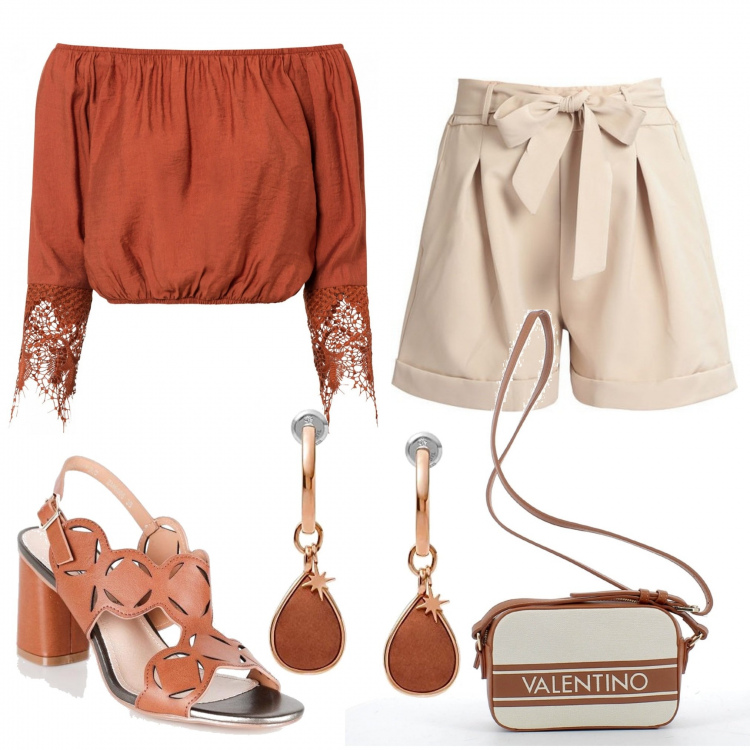 Outfit donna - Total look #1362302. Stile Casual chic per Scuola/Università. Abbinamento con vestiti, sandali in pelle, shorts, borse a tracolla, orecchini.
