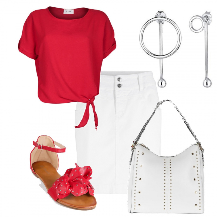 Outfit donna - Il sandalo con le perline. Stile Glamour per Tutti i giorni. Abbinamento con minigonne, sandali in pelle, bluse, borse a spalla, orecchini.