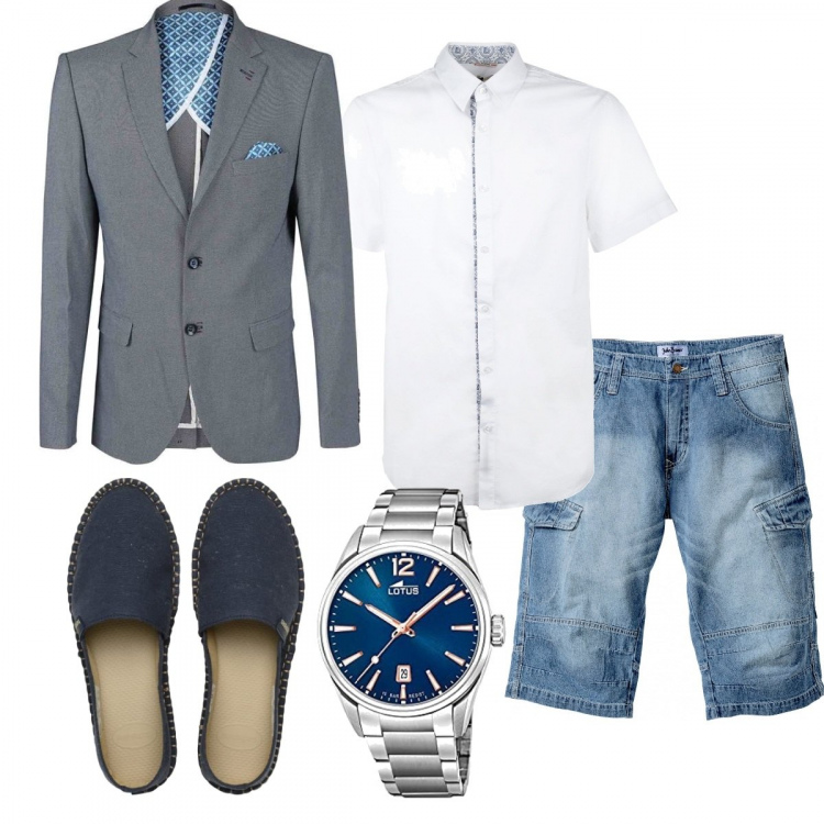 Outfit uomo - Total look #1364448. Stile Trendy per Tutti i giorni. Abbinamento con bermuda, giacche, camicie a manica corta, espadrillas, orologi analogici.