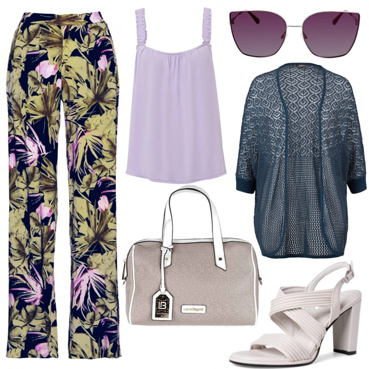 Outfit donna - Mood per l\'estate - Curvy. Stile Chic per Tutti i giorni. Abbinamento con cardigans, pantaloni, top, borse a mano, sandali col tacco, occhiali da sole.