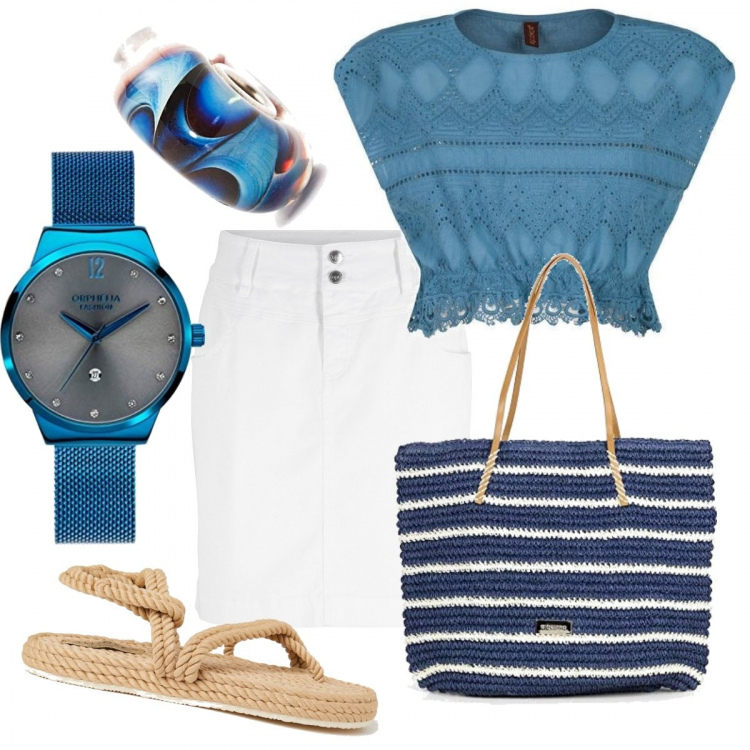 Outfit donna - Il sandalo corda. Stile Sporty chic per Tutti i giorni. Abbinamento con minigonne, top, infradito, shopping bag, braccialetti, orologi.