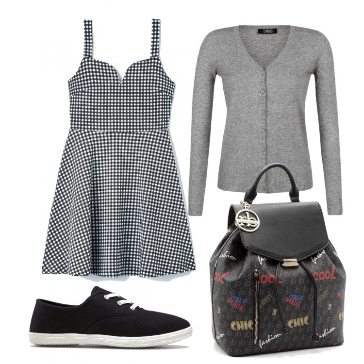 Outfit donna - Total look #1366159. Stile Trendy per Tutti i giorni. Abbinamento con sneakers, vestiti corti, cardigans, zaini.