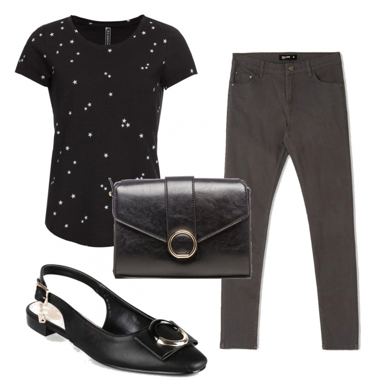Outfit donna - Total look #1368025. Stile Bon Ton per Tutti i giorni. Abbinamento con maglieria, ballerine, pantaloni skinny, borse a tracolla.