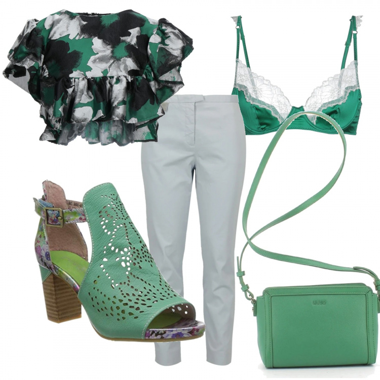 Outfit donna - Total look #1368522. Stile Chic per Tutti i giorni. Abbinamento con top, reggiseni, pantaloni, borse a tracolla, sandali.