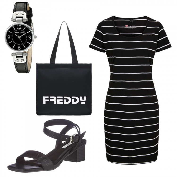 Outfit donna - Total look #1368599. Stile Basic per Tutti i giorni. Abbinamento con vestiti, shopping bag, sandali col tacco, orologi.