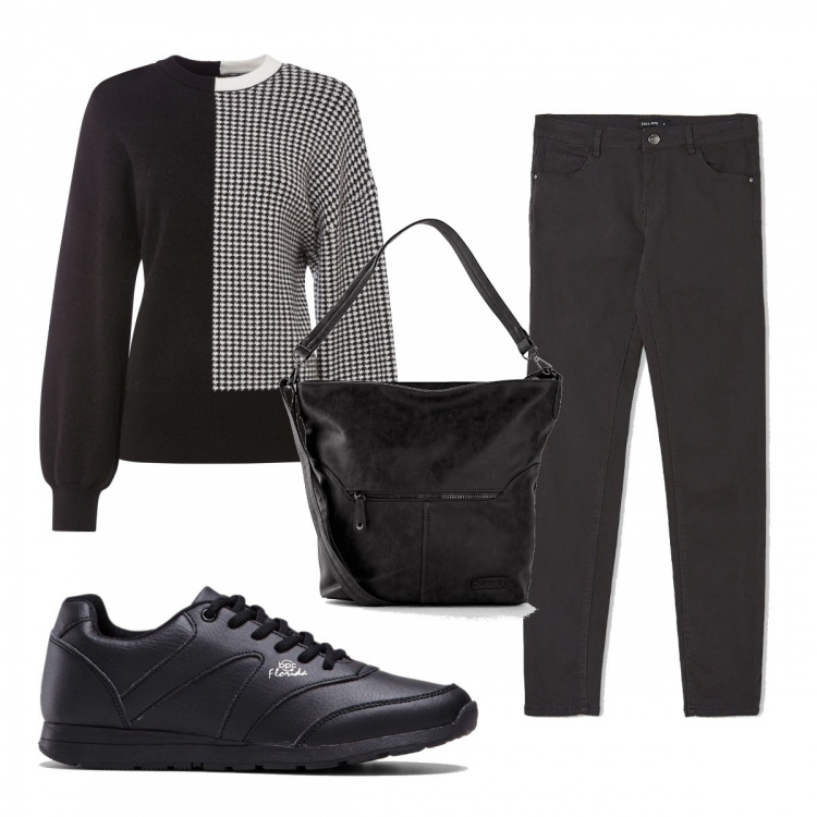 Outfit donna - Total look #1368804. Stile Basic per Tutti i giorni. Abbinamento con borse a tracolla, maglieria, sneakers, pantaloni skinny.