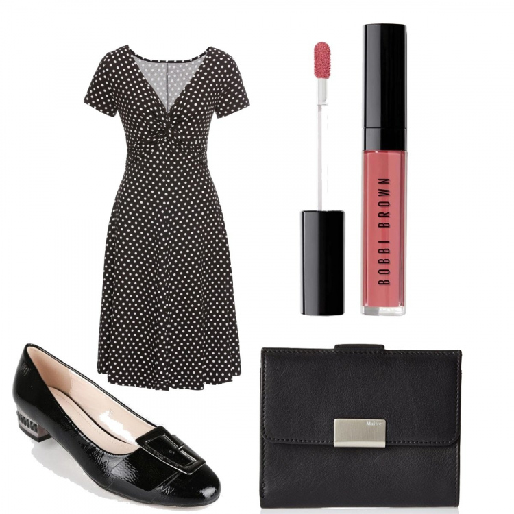 Outfit donna - Chic #10152. Stile Chic per Ufficio. Abbinamento con vestiti lunghi, décolleté, borse a cartella, rossetti.