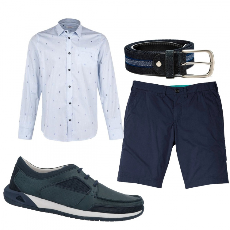 Outfit uomo - Bermuda e camicia. Stile Trendy per Tutti i giorni. Abbinamento con bermuda, scarpe stringate, camicie, cinture.