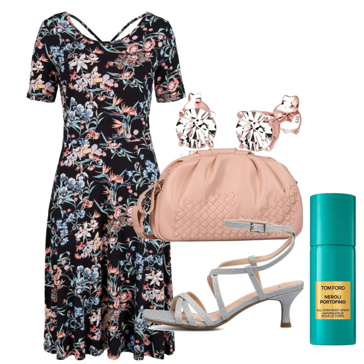 Outfit donna - Alle 20 in punto. Stile Chic per Serata fuori. Abbinamento con vestiti midi/longuette, sandali gioiello, borse a tracolla, profumi, orecchini.