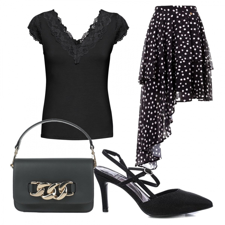 Outfit donna - Total look #1371433. Stile Glamour per Serata fuori. Abbinamento con maglieria, borse a mano, gonne lunghe, sandali col tacco.