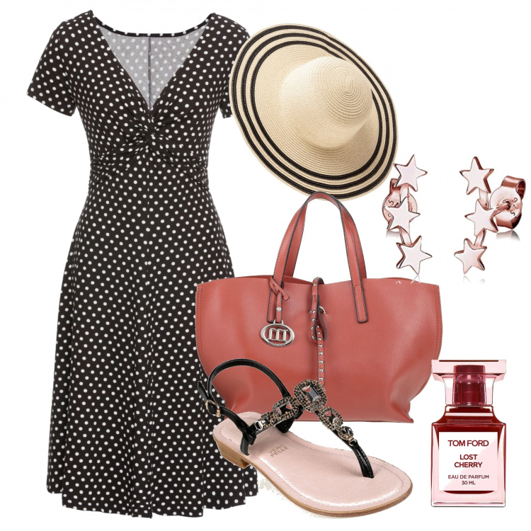 Outfit donna - Una passeggiata romantica. Stile Romantica per Tutti i giorni. Abbinamento con vestiti lunghi, cappelli, borse a mano, infradito, profumi, orecchini.